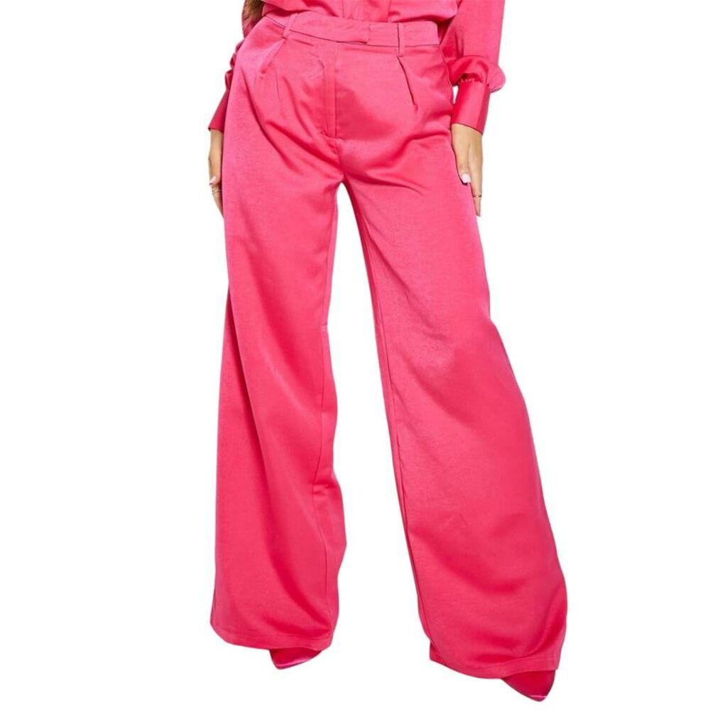 I Saw It First Womens/Ladies Satin Wide Leg Pants / Hot Pink